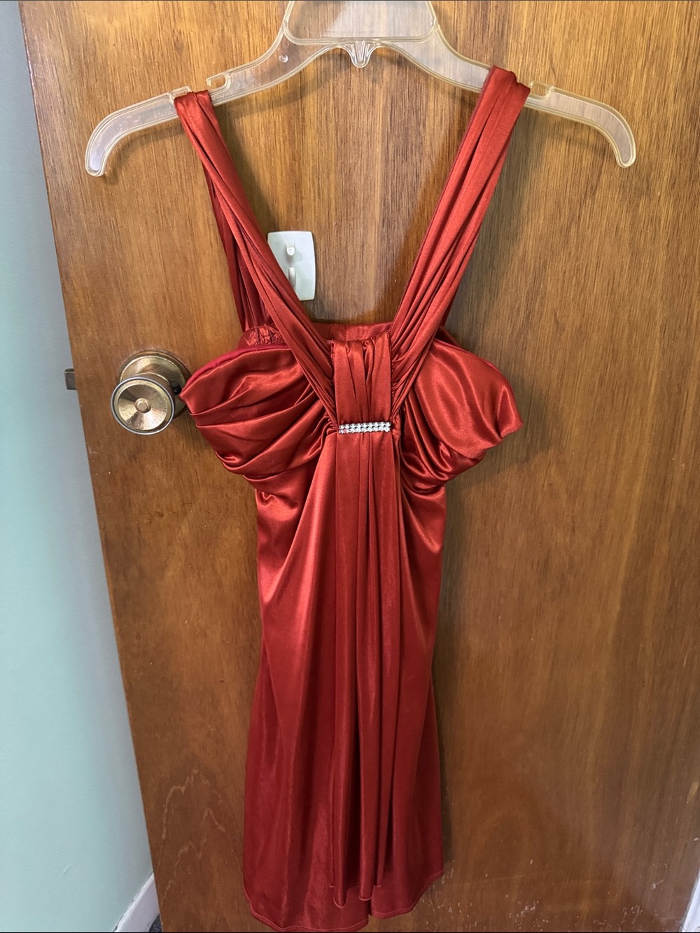 Burnt Orange Satin Dress with Rhinestone Detail